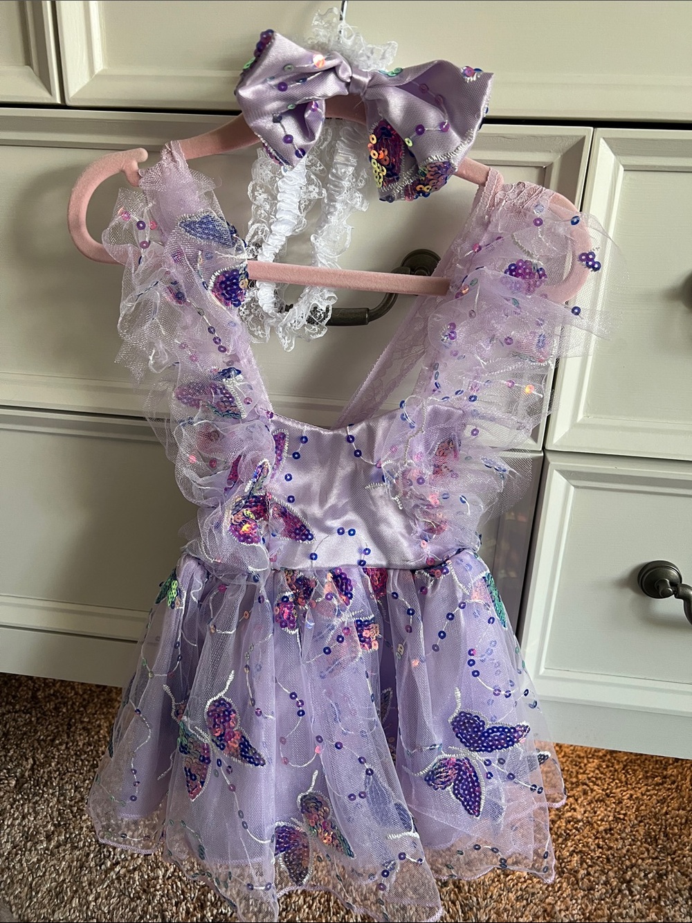 Lilac Sequin Butterfly Tutu Dress with Matching Bow - Kids Costume